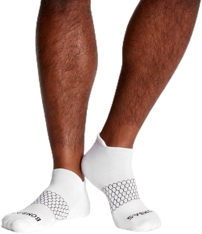 BOMBAS Men's Originals Ankle Socks White Large (4 Pair) - Bombas socks with arch support and seamless toe design for ultimate comfort